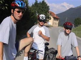 Tao, Gavin and Oliver below Château de Gruyères